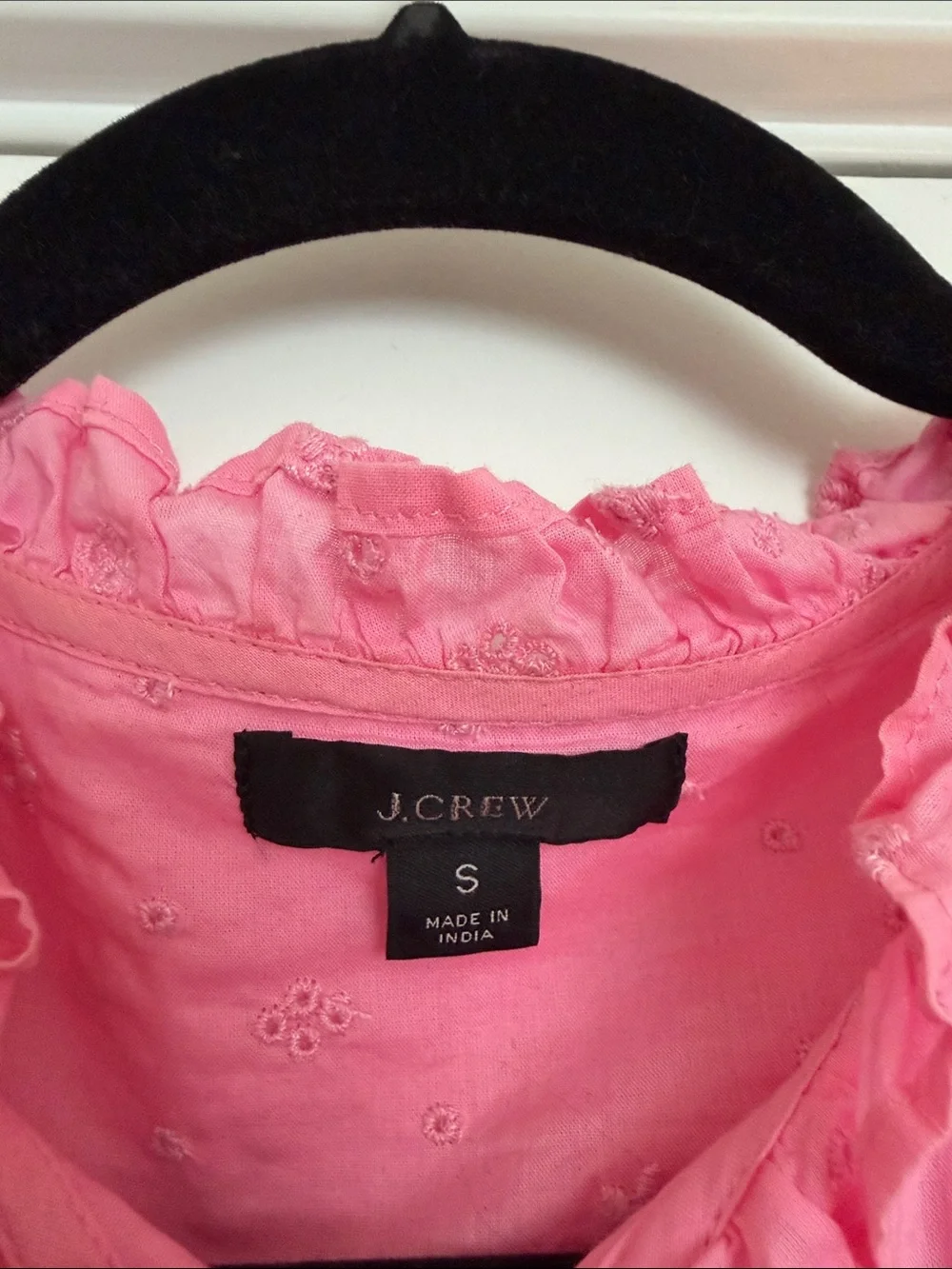 J. Crew Pink Ruffled Eyelet Long-Sleeve Blouse